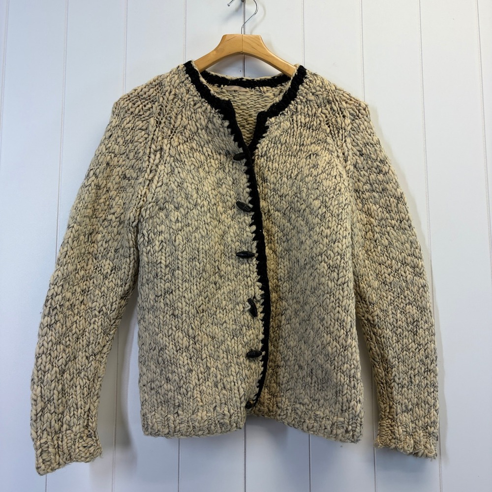Handmade Knit Chunky Fishermen Cardigan Sweater Women S/M